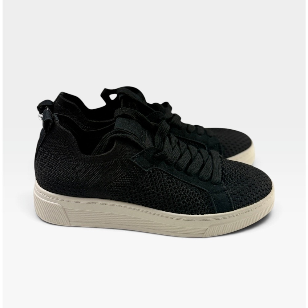 White Mountain Lace Up Sneaker 990451710 Womens 7 Black Knit Platform NEW